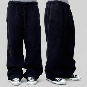 Vintage Black Faded Fleece Sweatpants Baggy Loose Fit Y2K Streetwear